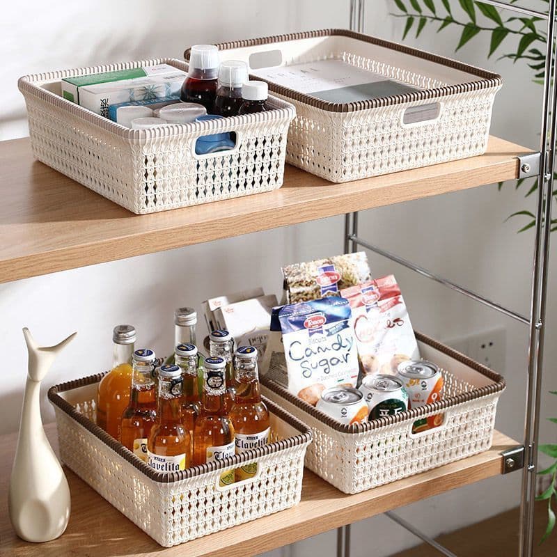 Jianan cesta de armazenamento de plástico retangular caixa de armazenamento cesta de mesa arrumado quadro de brinquedos
