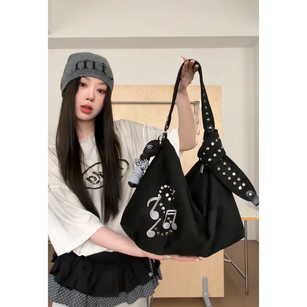 Hu enorme lindo estilo coreano estilo preguiçoso bolsa preta feminina 2026 verão grande capacidade Casual Retro bolsa fe