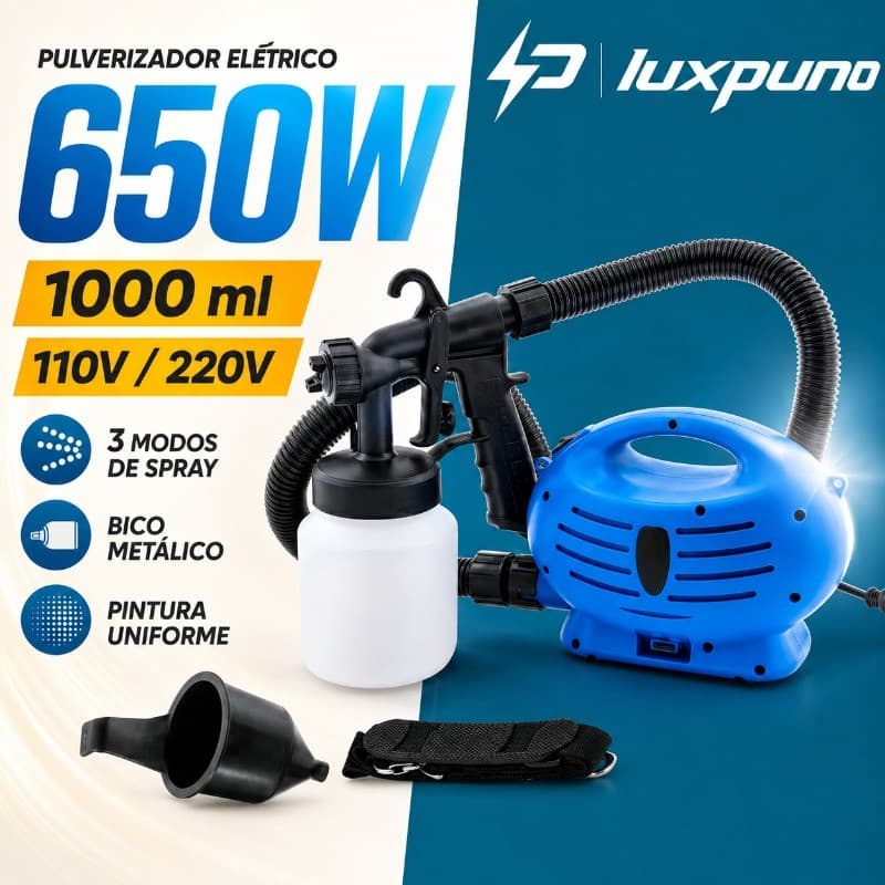Pistola Pulverizadora Elétrica Para Pintura 650W  Parede Móveis Portão Profissional 110V 220V  kit completo Bico Metal