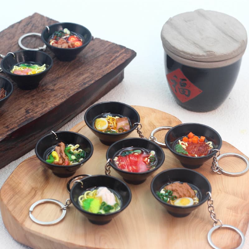 Simulação comida brinquedos feitos à mão grande tigela Ramen chaveiro pingente criativo comida brinquedos carro casal sa