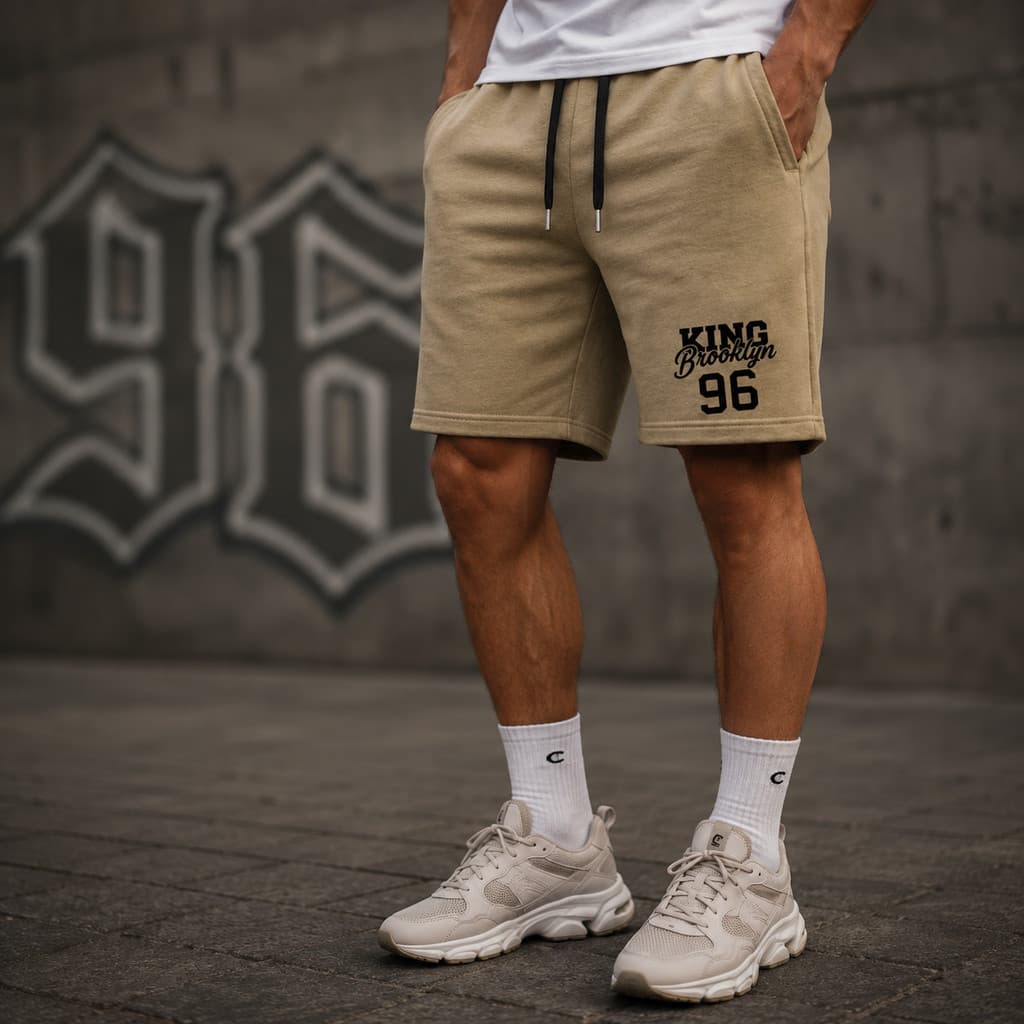 Bermuda Masculina King 96 Brooklyn Estampada Moletom Casual Confortável Algodão Streetwear