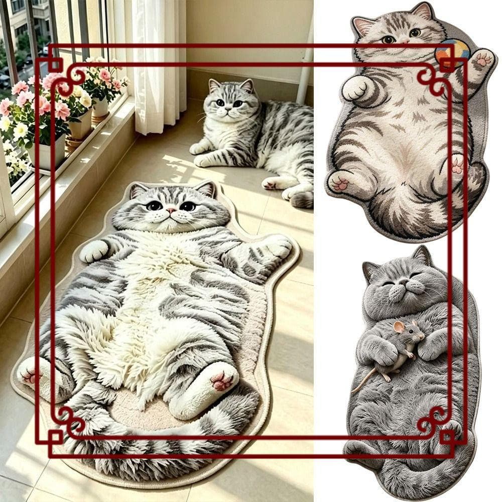 Tapete De Área Em Forma De Gato , Decoração De Casa Antiincrustante Antiderrapante Porta Macio De Gatinho Sim