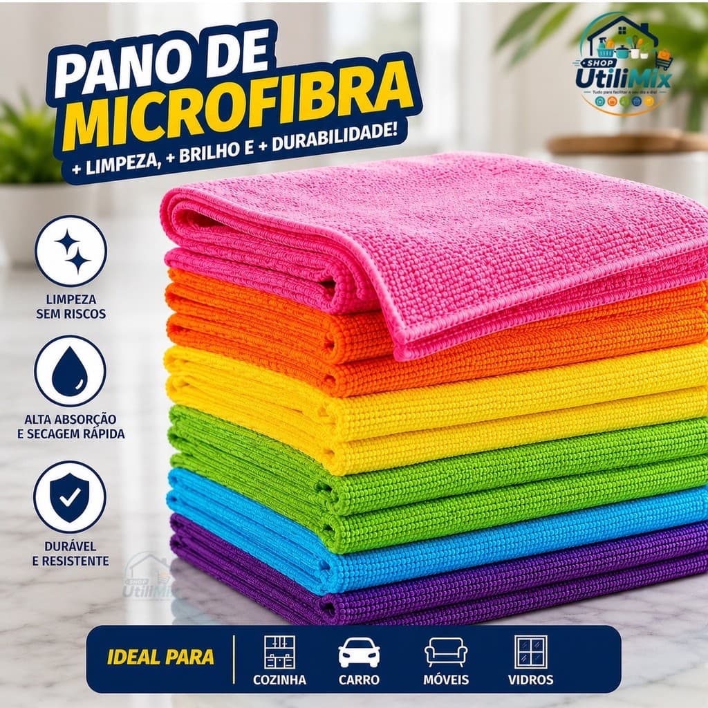 Kit ate 20 Panos De Limpeza Microfibra Alta Absorção Multiuso