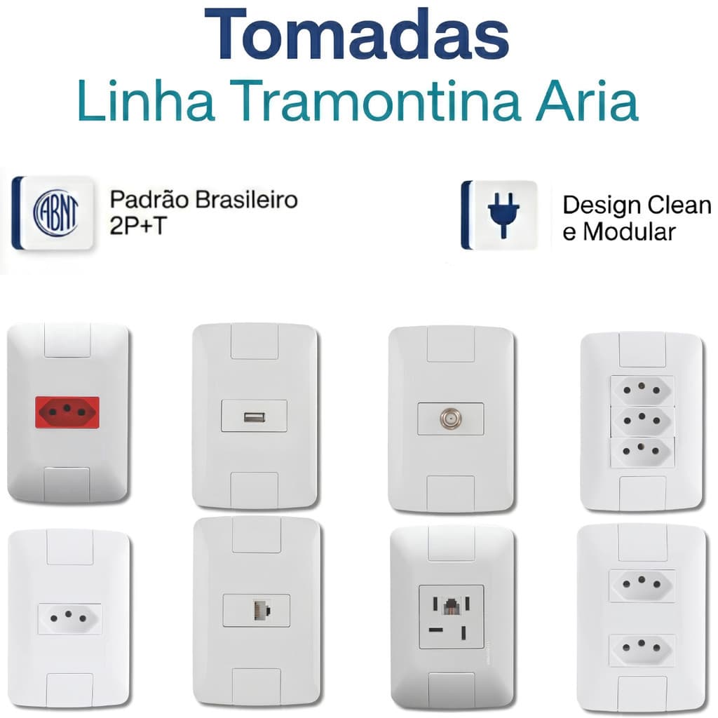 Conjuntos de Tomadas Tramontina Aria Branco 4x2 (Escolha o modelo)