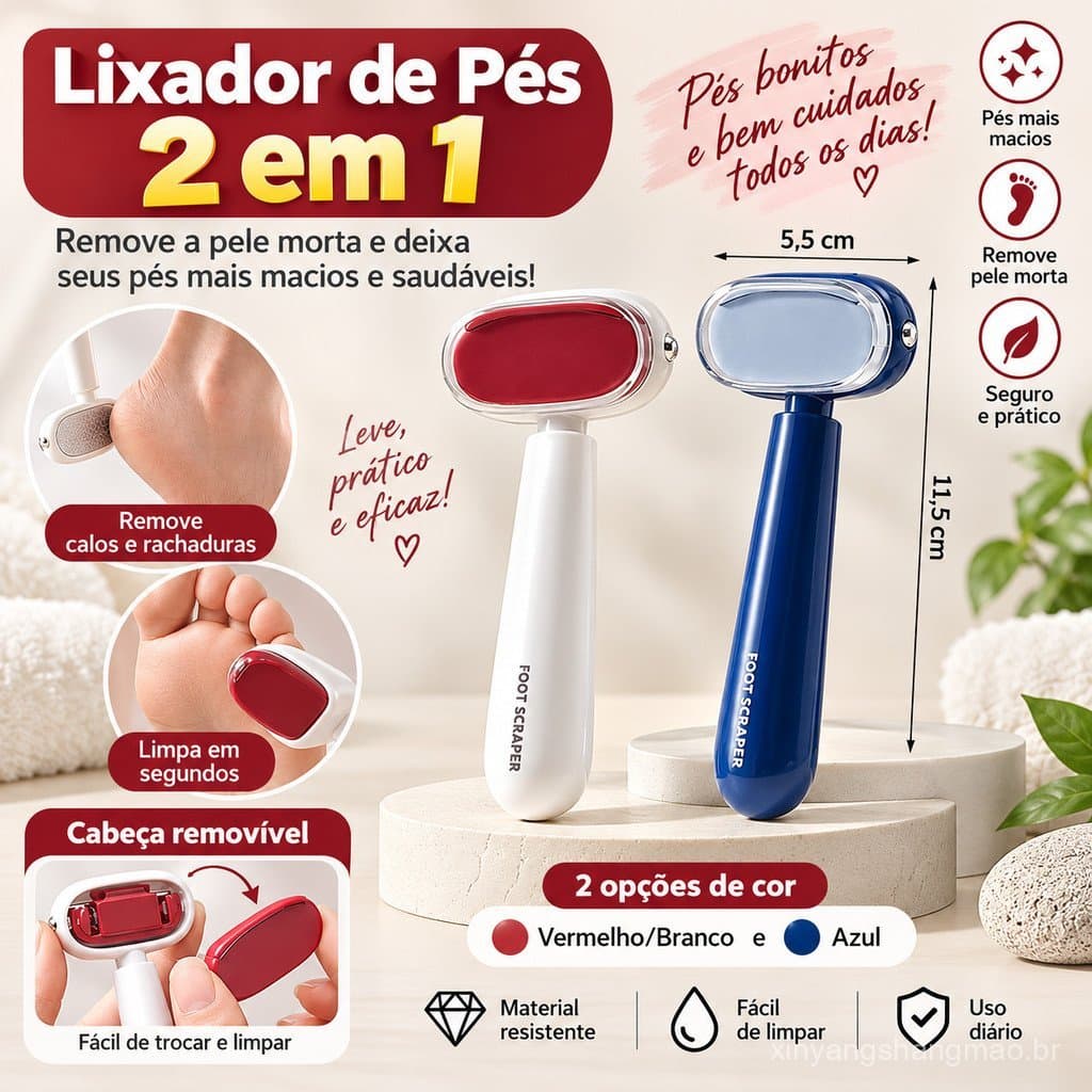 Raspador de Pés 2 em 1 Removedor de Calos e Pele Morta, Lixa Pedicure com Lâmina Substituível