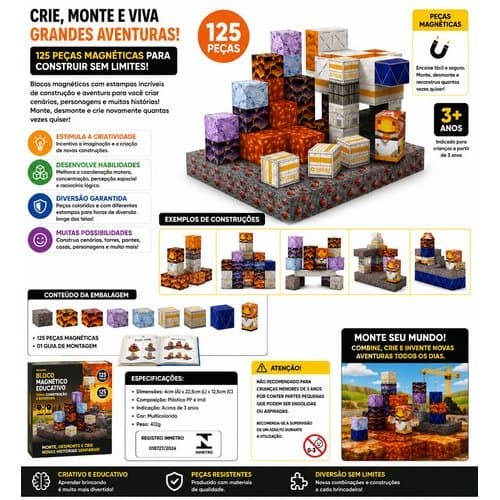 Bloco Magnetico 125 Pecas Construcao Aventura Jogo Educativo Stem Pronta Entrega
