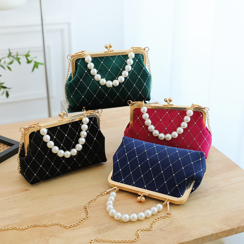 Veludo moda feminina bolsa bolsa pérola bolsa mensageiro ombro bolsa feminina nova bolsa feminina chinesa Cross-Border b