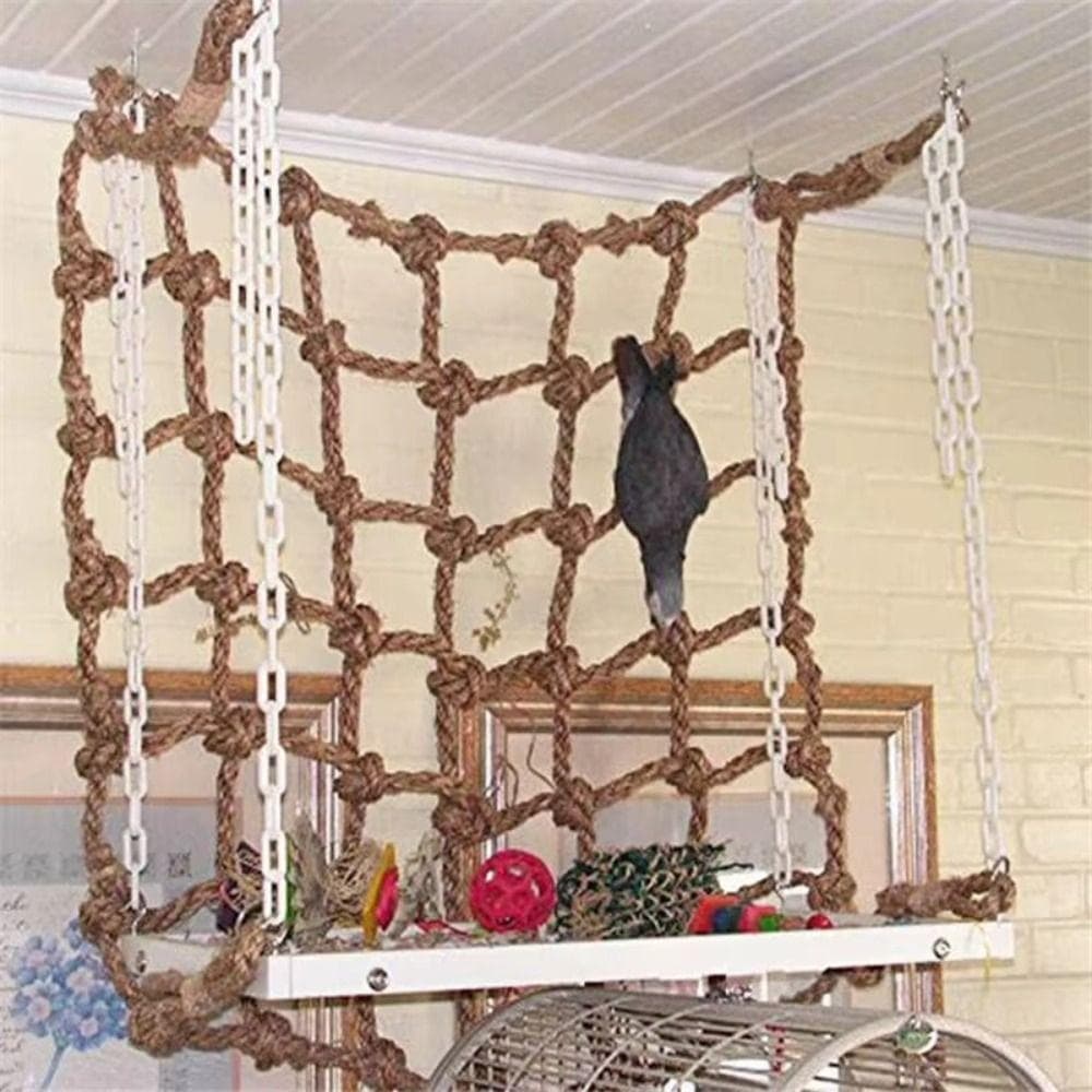 Balanço De Brinquedo Para Pássaros , Cáqui 40 * 40cm/60 * 60cm Escalada De Papagaio , Rede De Com Corda De Linho