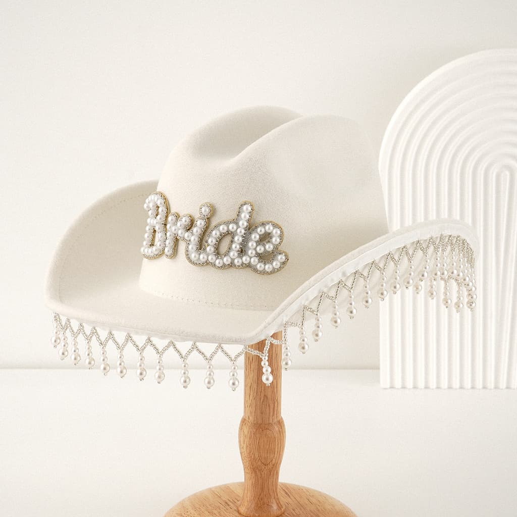 Alta qualidade cristal borla chapéu de Cowboy chapéu de noiva moda senhoras pérola carta noiva diamante festa