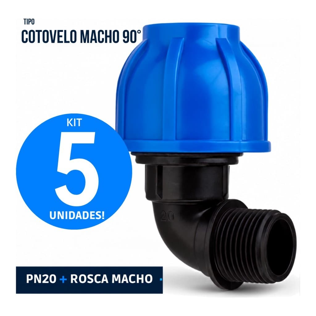 Kit 10 Cotovelos Macho de Compressão PEAD 25mm x 1/2" PN 20 Pietrobon - Conexão 90° Rosca Macho para Tubo PEAD Água Fria