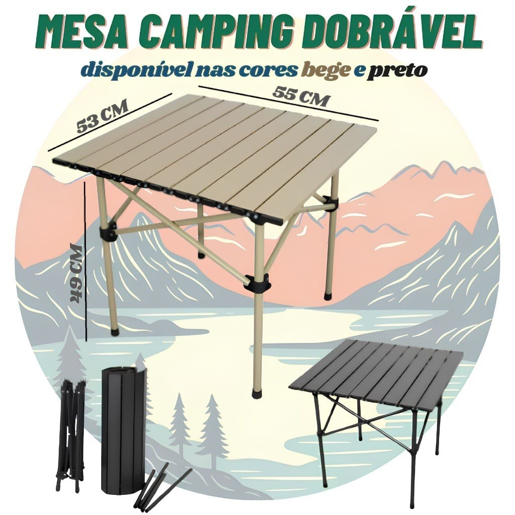Mesa Para Camping Dobrável 55x53x49Cm Top House Metal De Acampamentos Com Bolsa Inclusa Grátis