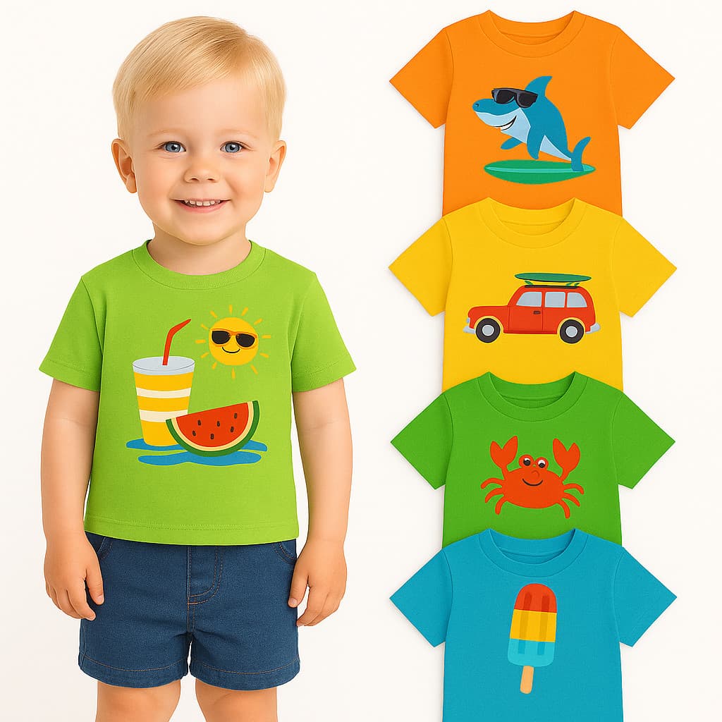 Kit 2 Camisetas de Manga Curta Menino Verão Infantil- Kit 2 Blusas para Meninos Verão Sortidos