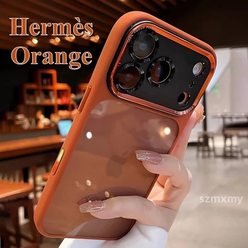 Luxo Transparente Anel De Metal Câmera Proteção Caso Para IPhone 12 13 14 15 16 Plus 17 Pro Max Ar Nova Laranja À Prova