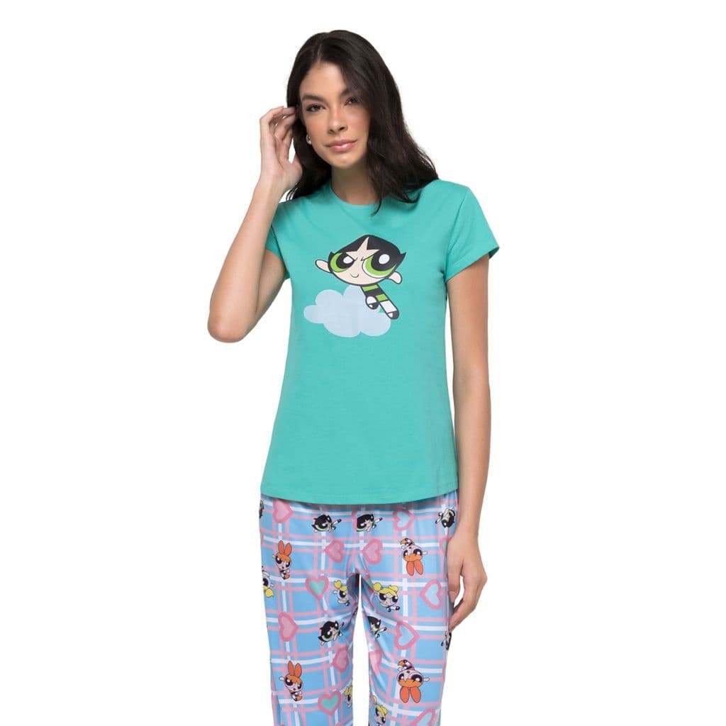 Pijama As Meninas Superpoderosas Manga Curta e Calça Feminino - Veggi