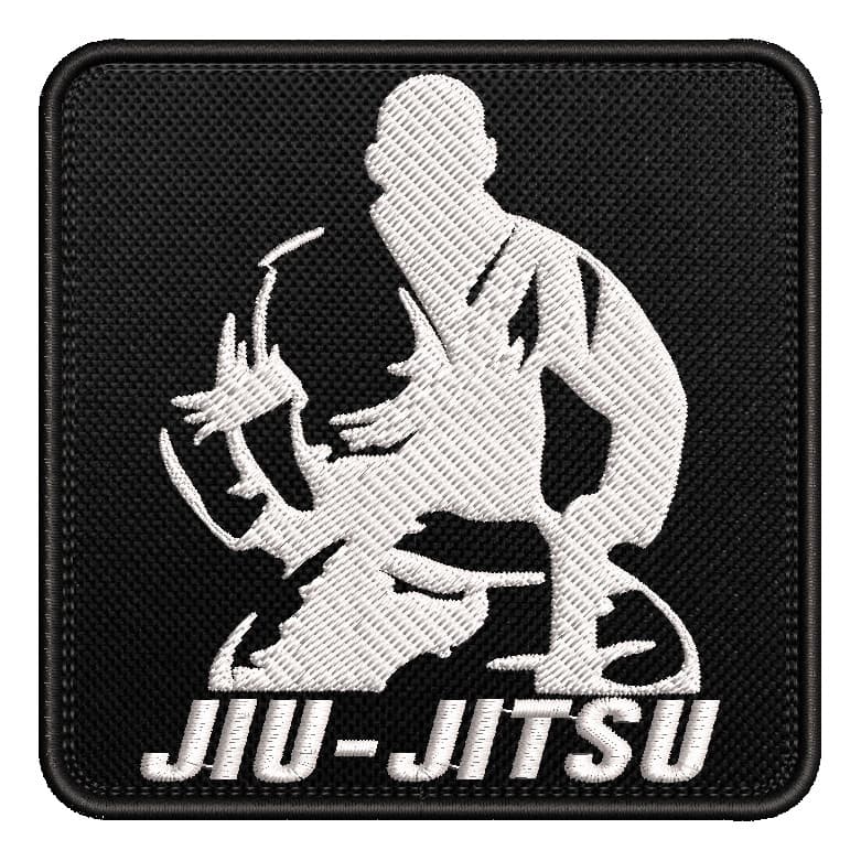 Patch Bordado Jiu Jitsu Kimono Lutador 10cm Fundo Preto