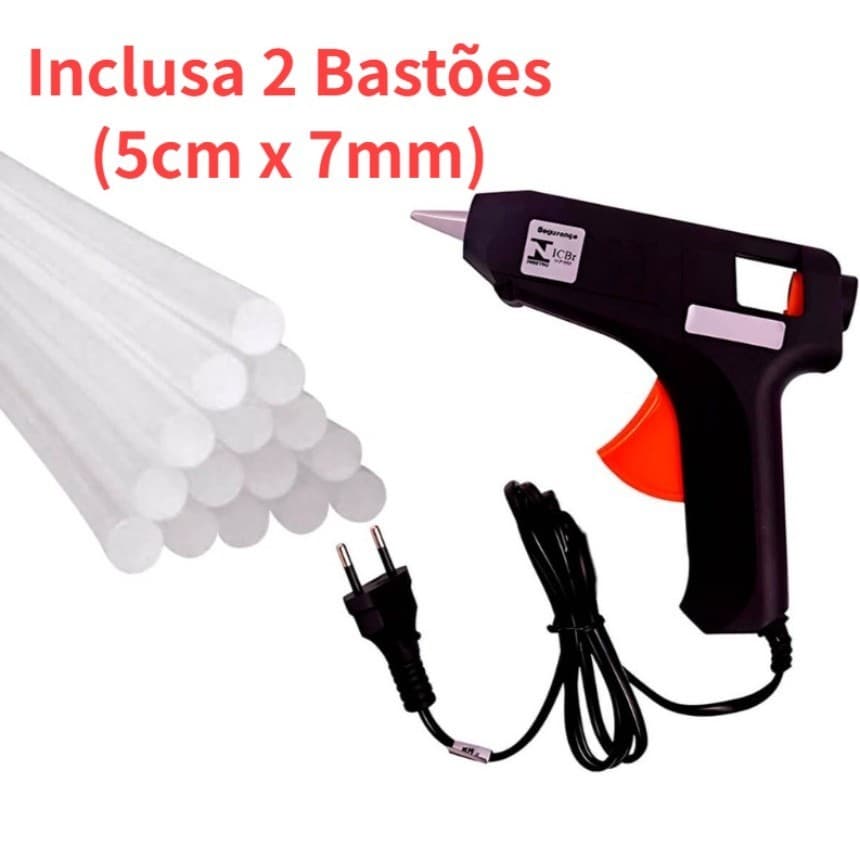 Pistola De Cola Quente 20W Bivolt + 2 Bastões De Cola Quente Grosso(5cm x 7mm)