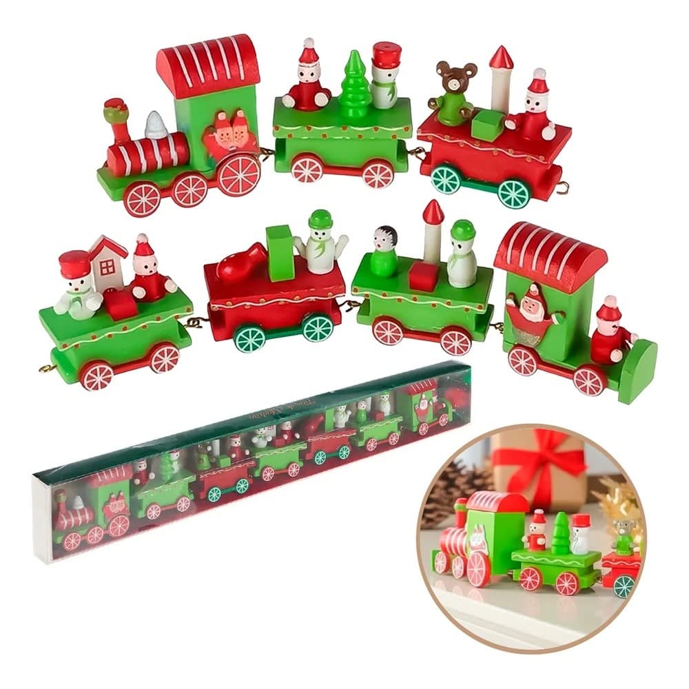 Trem de madeira Decoracao natalina arvore de natal 40 cm