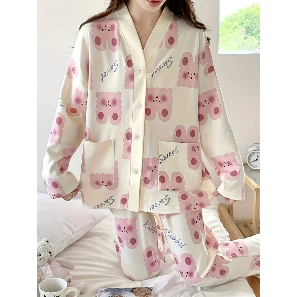 Pijamas estilo primavera outono de alto valor feminino de manga comprida high-end simples estilo preguiçoso Loungewear