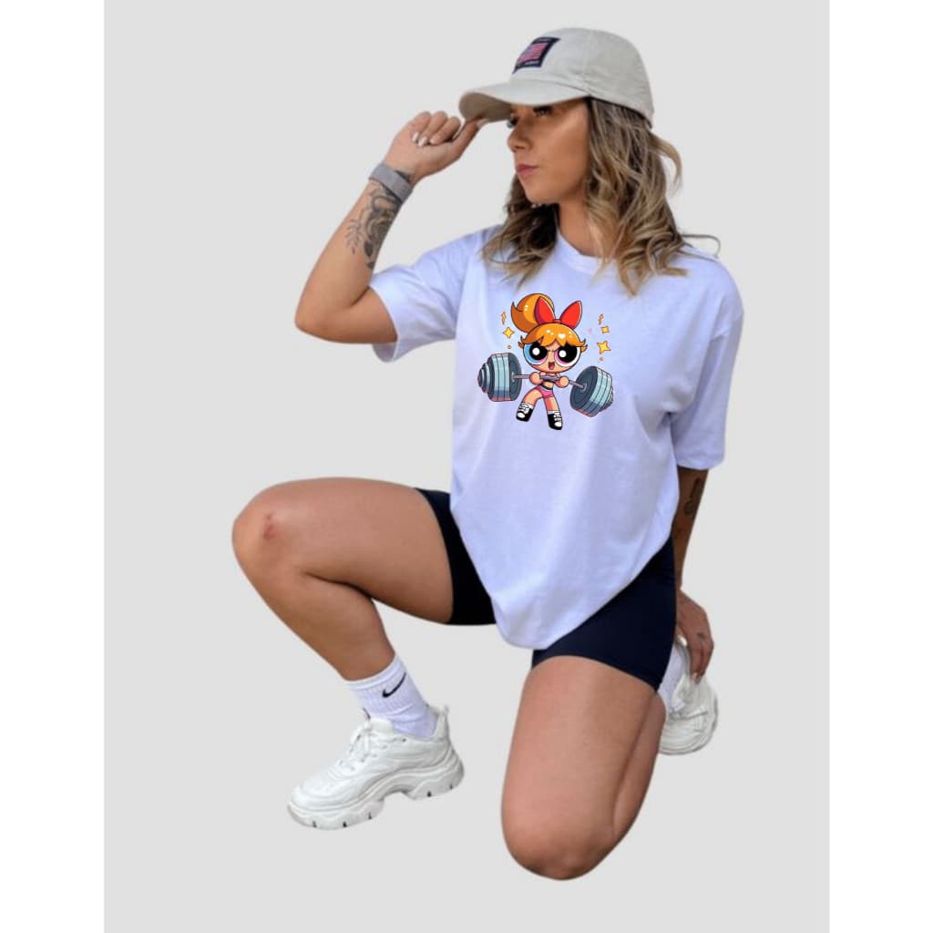 camiseta feminina Florzinha Maromba Academia Meninas Super Poderosas treino corrida caminhada