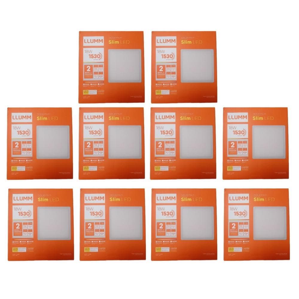Kit 10 Plafon Embutir Quadrado Led 18w 4000k Llumm Bronzearte