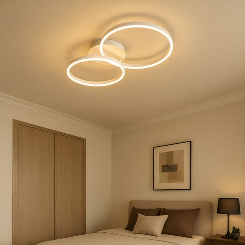 Lustre Luminária Led Teto Sala Quarto Plafon Painel Moderno 2 Arcos Sobrepor Branco 40w 70cm