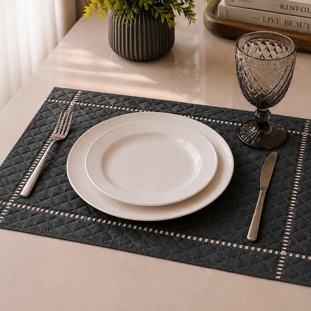 Jogo Americano Souplat Retangular Mesa Posta Kit 2 4 6 8 Lugares Matelado Ultrassônico Design Palito