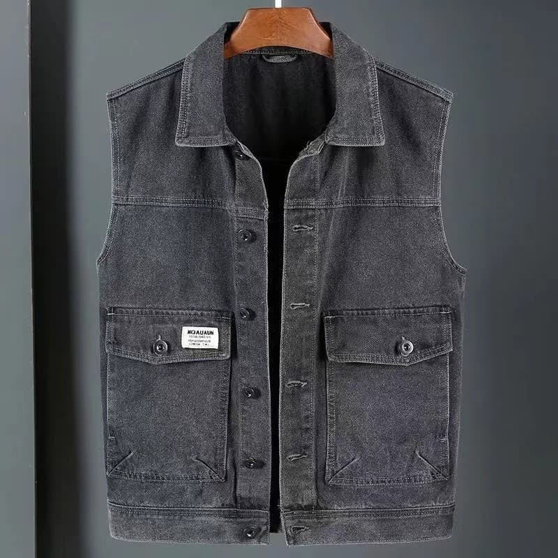 Verão Denim jaqueta colete masculino americano Retro colete sem mangas colete ferramentas na moda All-Match jaqueta