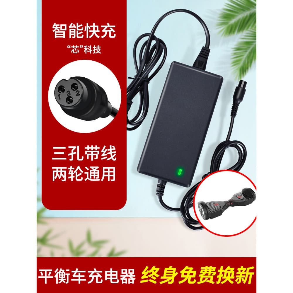 Carregador de carro balanceado universal de duas rodas para crianças 36V Power Arang Plugue de três furos 42V2A Cabeça r