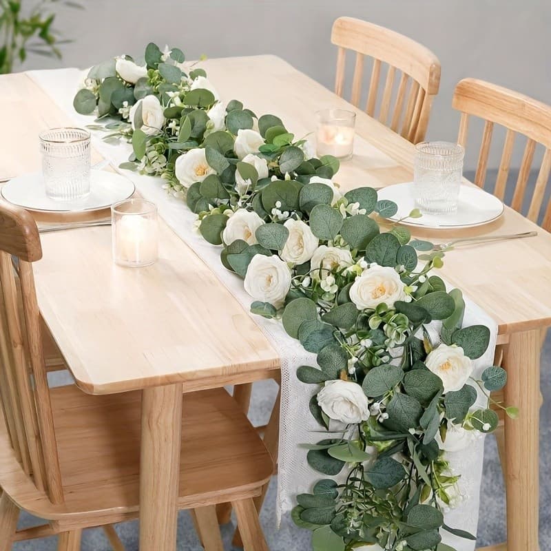 Folha Verde Artificial Videiras Eucalipto Videira Falso Rosa Flores Gypsophila Guirlanda Para Casamento Festa Em Casa Ar