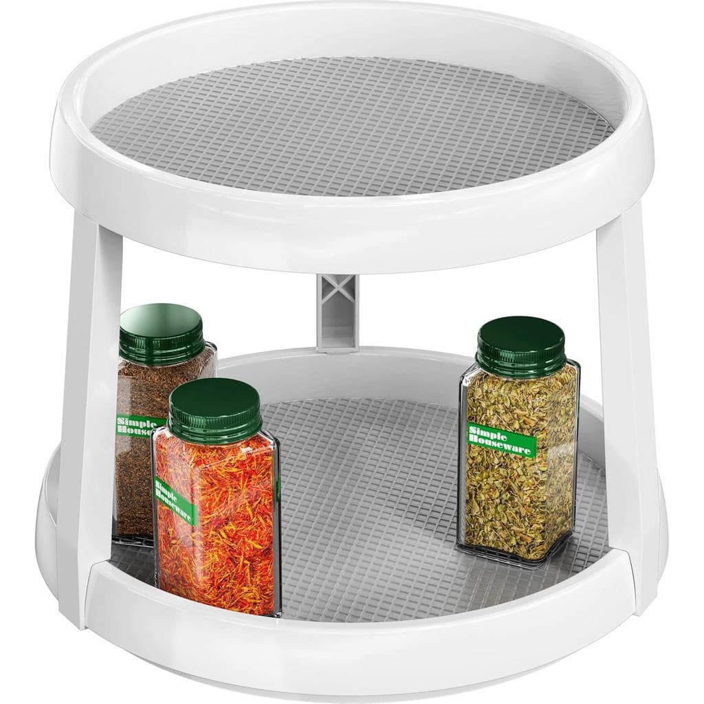 Organizador de Especiarias Lazy Susan de 2 Níveis da Simple Houseware, 10" de Diâmetro, Branco/Cinza 8W0T