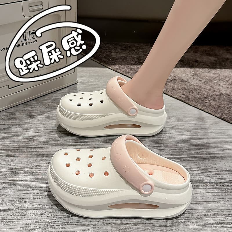 Sapatos de sola grossa com buraco feminino 2026 verão novo estilo exterior wear antiderrapante duas peças EVA Baotou mei