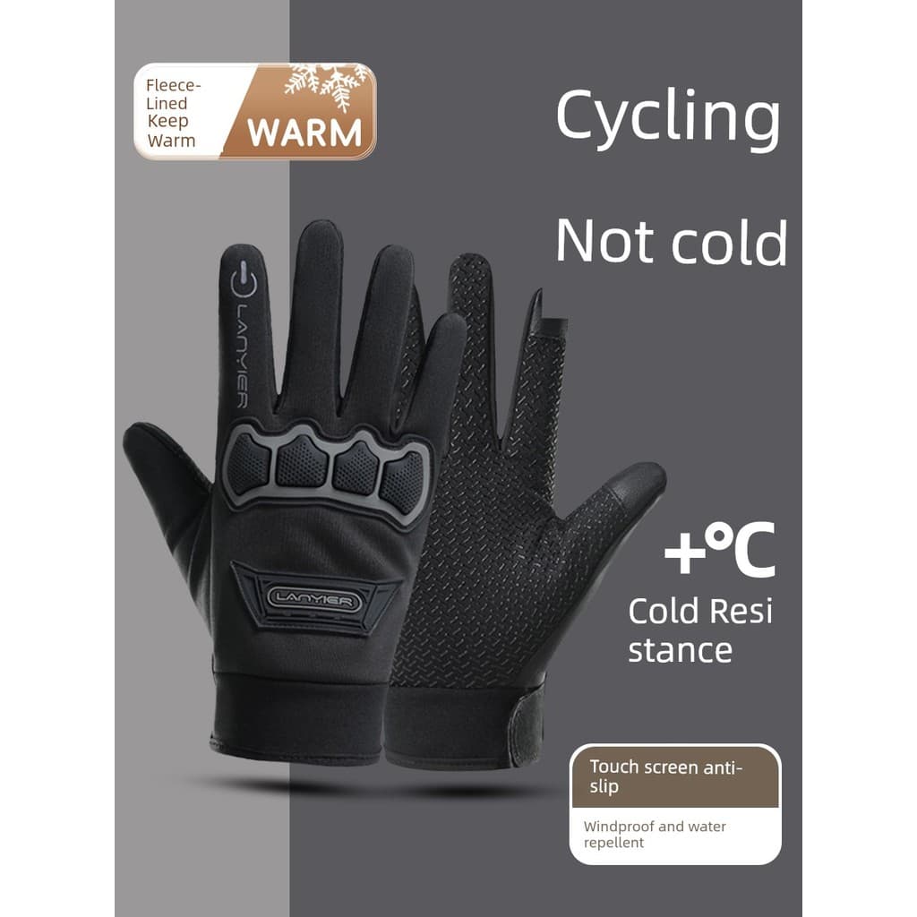 Inverno ciclismo luvas quentes homens montanhismo ao ar livre à prova de vento forro de lã à prova de frio engrossado te