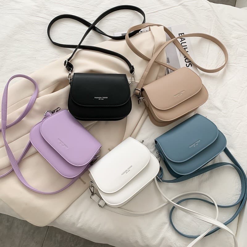 Bolsa Feminina de Moda em Couro PU, Bolsa de Ombro Estilo Vintage, Cor Sólida, Bolsa Transversal com Aba