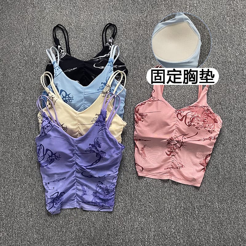 Novo estilo chinês pintura a tinta fixa almofada no peito à prova de choque reunião Yoga colete feminino correndo treina