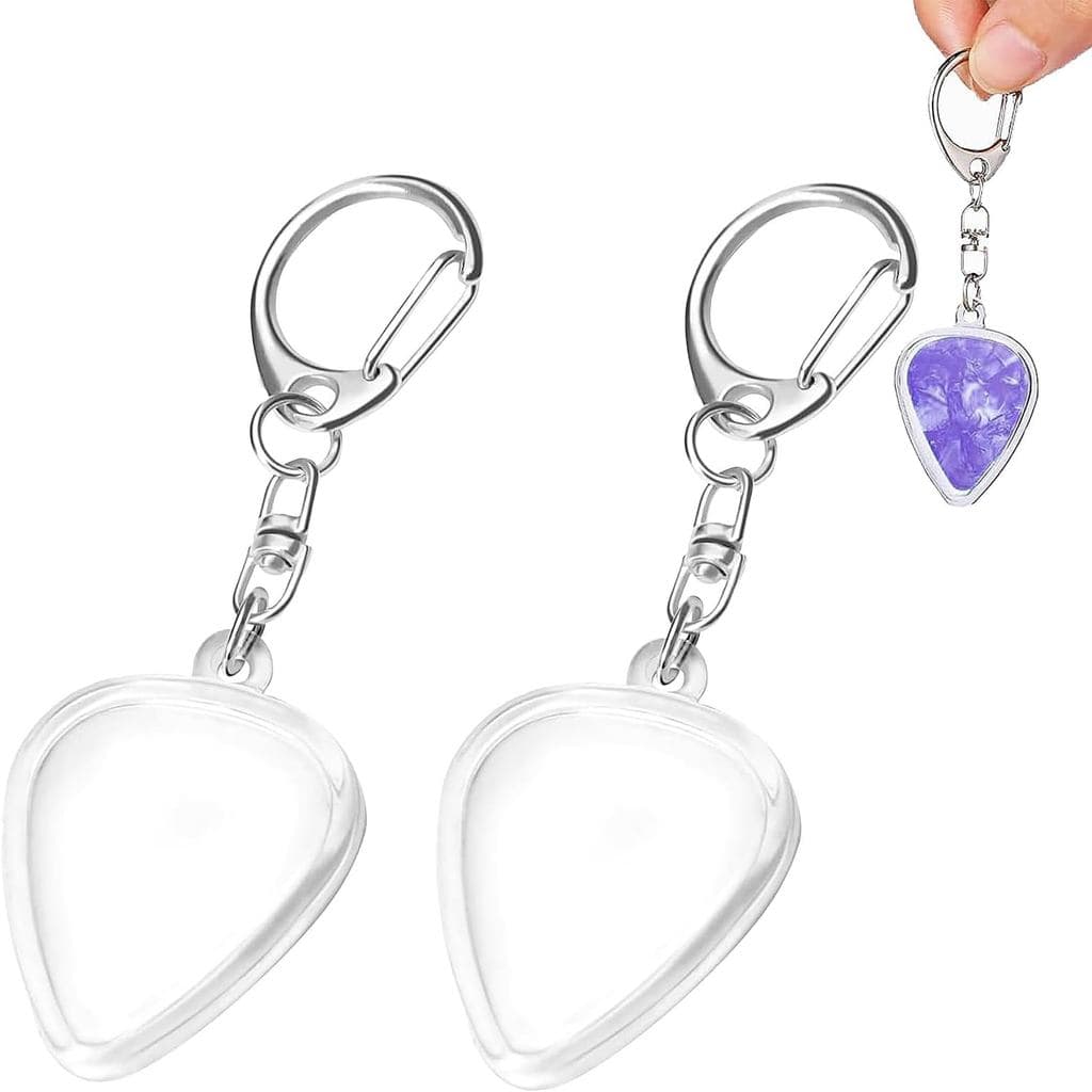Porta-palhetas de guitarra transparente, 2 unidades de estojo de exibição de palhetas de guitarra com chaveiro, estojo t