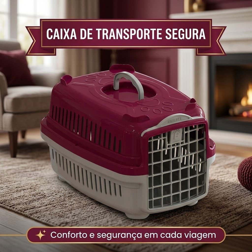 🐾Caixa de Transporte Nº0 Cães Gatos Coelho Pet Pequeno Forte Ventilada Viagem Veterinário Alça Vinho