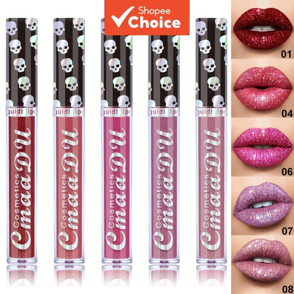 5 unidades/conjunto Batom Líquido Brilhante, Brilho Labial Espumante à Prova d'Água, Maquiagem Labial Diamante