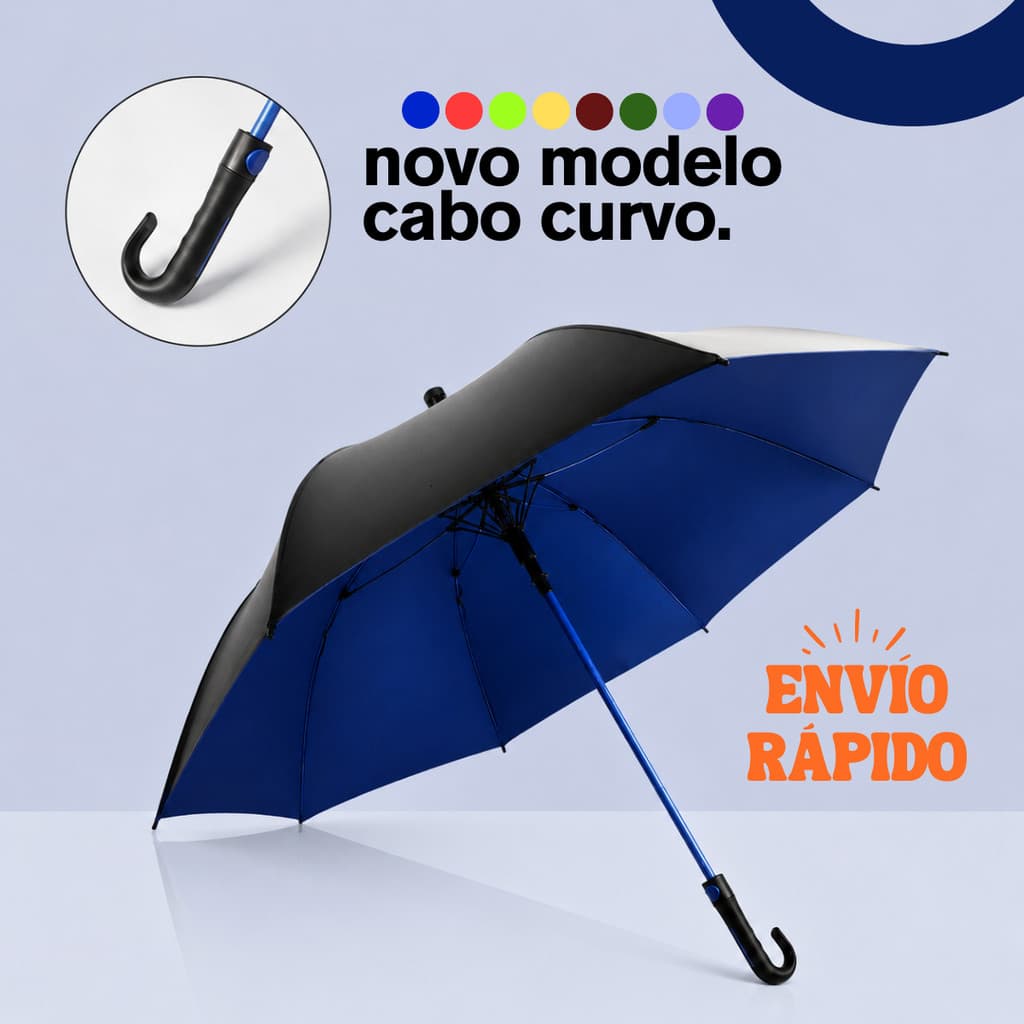 Guarda Chuva  Automático Cabo Curvo Tecido Com Blackout Reforçado Proteção Solar