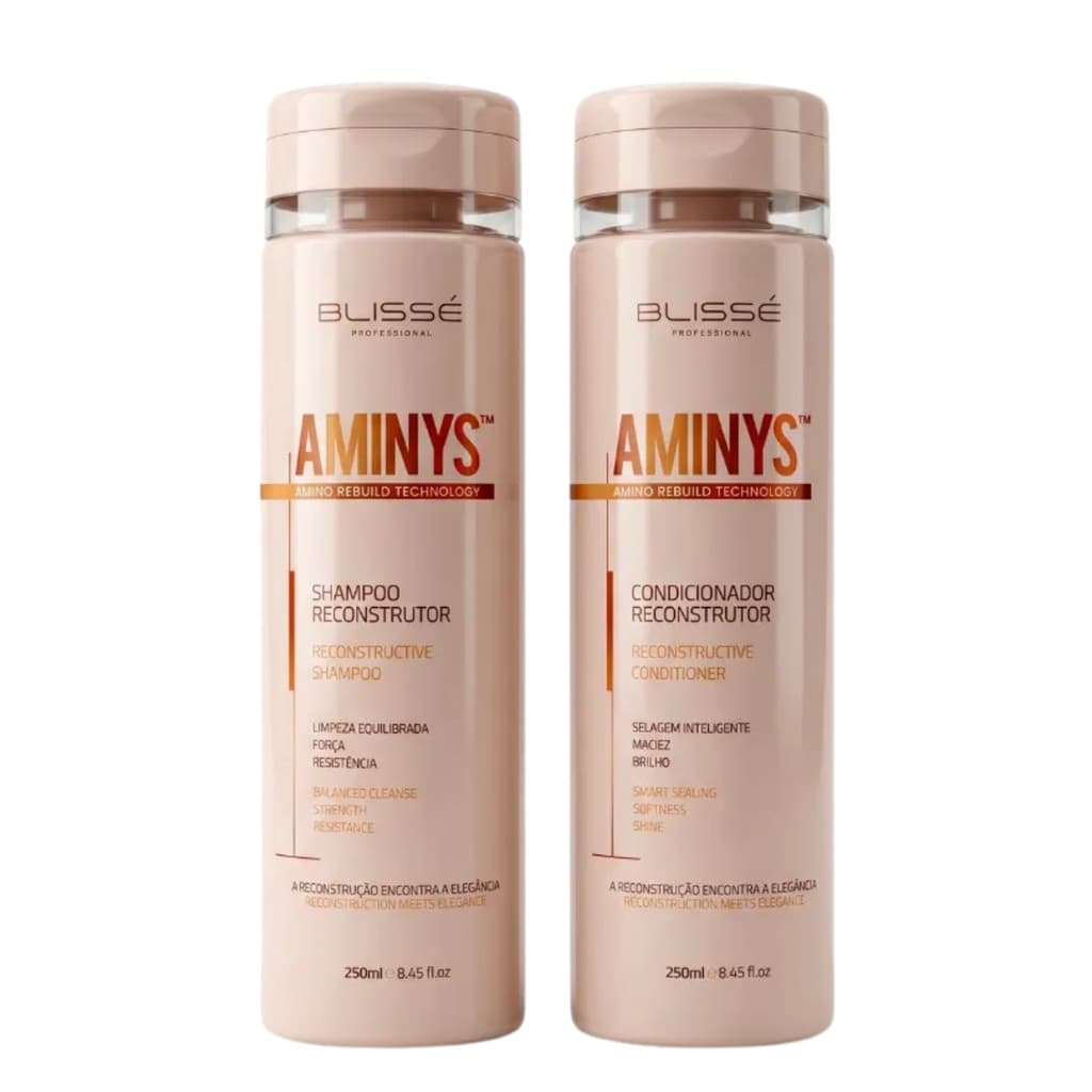 Sh+Cond Restaurador Para Cabelos Danificados Pós Química Fortalecimento dos Fios Aminys Blisse 250ml