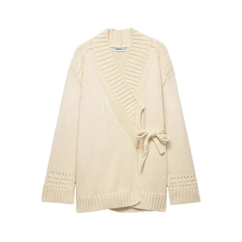 Nova jaqueta feminina de primavera, estilo casual, com padrão Luo, decote em V, manga longa, de malha, com abotoamento d