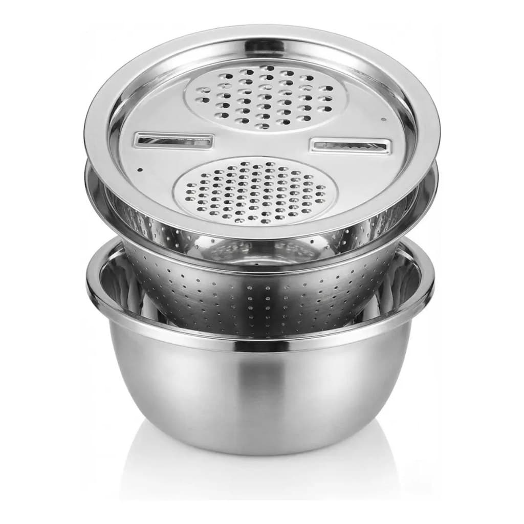 Kit 4 Em 1 Bacia Bowl Ralador Fatiadora Inox Tigela Vasilhaa