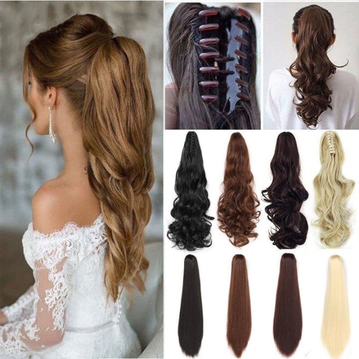 Peruca Longa de Cabelo Real Lavável J49 para Mulheres, Acessório de Cabelo com Rabo de Cavalo de Encaixe BWGV