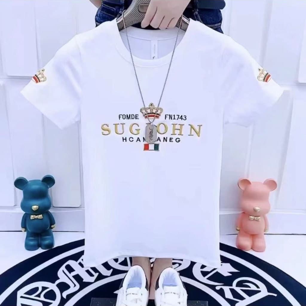 Camiseta de manga curta bordada de alta qualidade Estação europeia masculina verão Street Wear simples mais magro olhar