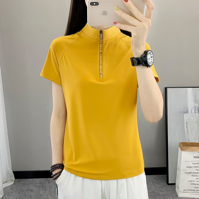 Verão fino de secagem rápida camiseta feminina de manga curta ao ar livre Fitness topo terno esportivo seda gelo solto r