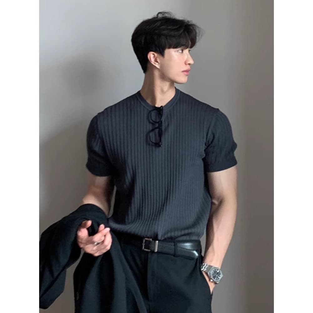 Camiseta masculina de verão de manga curta camisola estiramento versão coreana magro-ajuste estilo americano coreia Dong