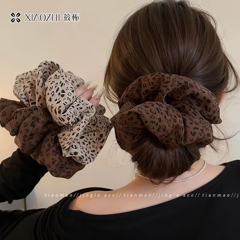 Laço de cabelo de intestino grosso com estampa de leopardo pequeno gardênia feminino novo estilo gravata de cabeça alta