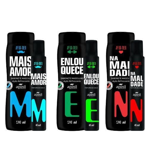 Kit 3 Sabonetes Íntimos Masculinos + 3 Perfumes Apinil Masculino  Higiene Íntima e Perfume Marcante