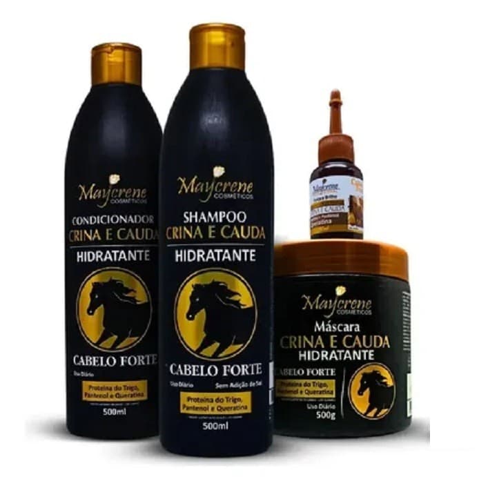 Kit Capilar Cabelos Crina e Cauda Shampoo + condicionador + Mascara + Oleo 30ml Maycrene