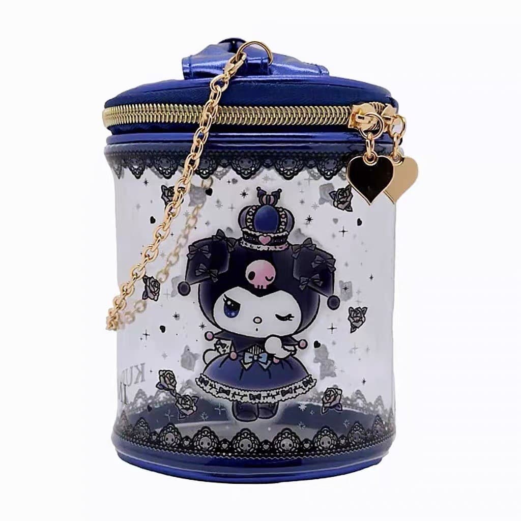 Bonito arco bolsa pequena princesa bolsa Kuromi cilindro saco acessórios das crianças saco de armazenamento transparente