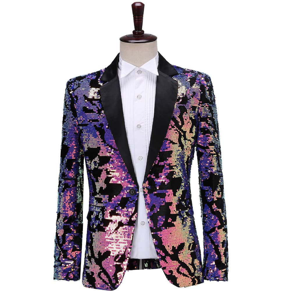 Jaqueta masculina moderna Flip brilhante piscando terno pequeno Slim-fit bonito lantejoulas brilhante anfitrião desempen